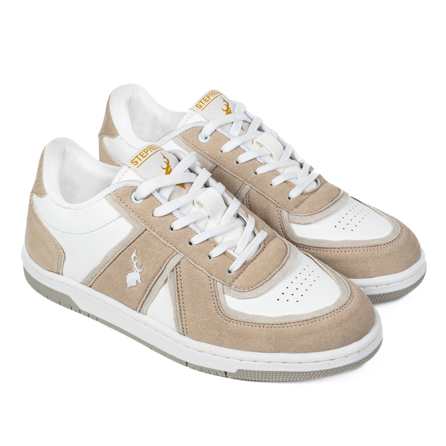 beige and white sneakers for men – low-top casual shoes with suede overlays, breathable upper, and streetwear design