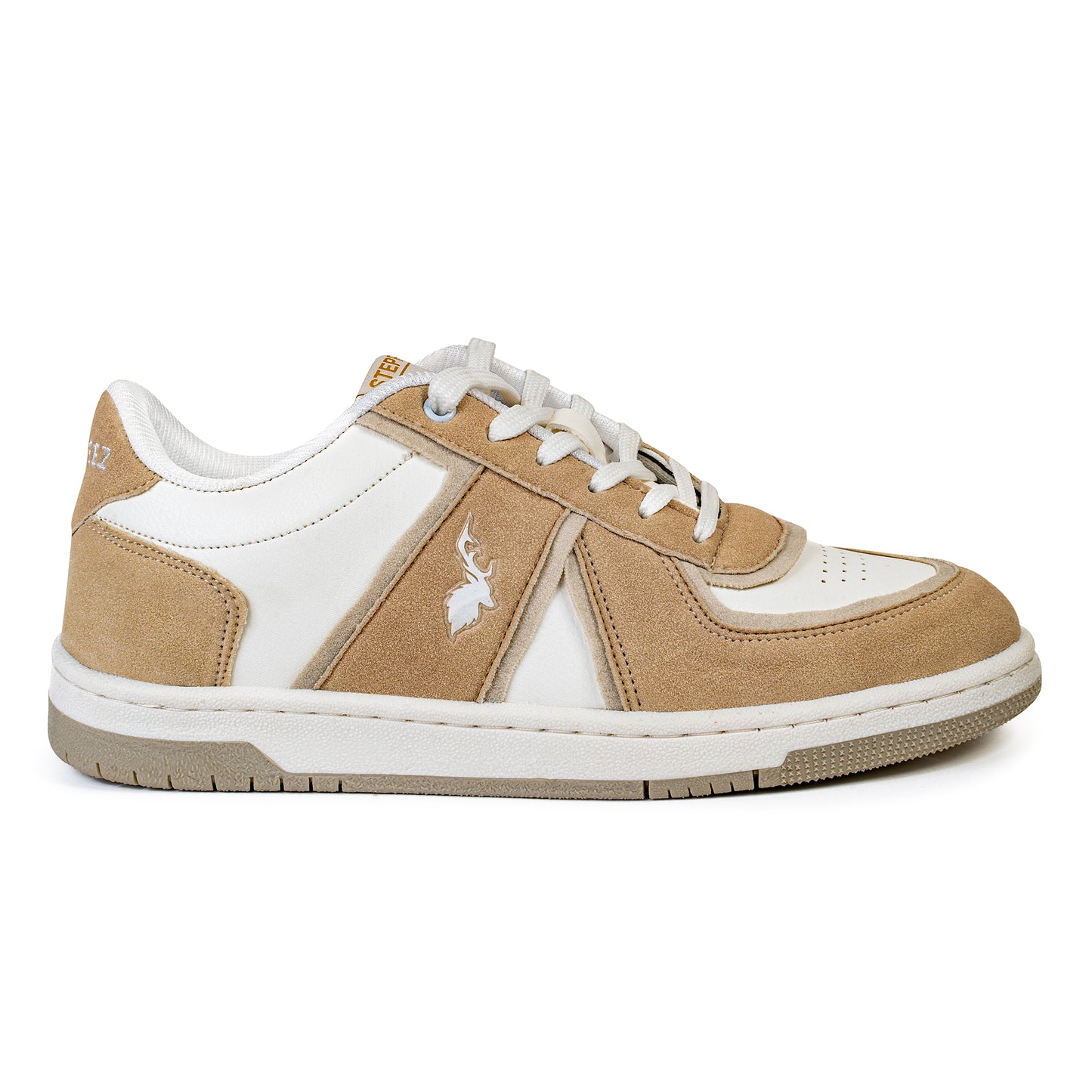 beige and white sneakers for men – low-top casual shoes with suede overlays, breathable upper, and streetwear design